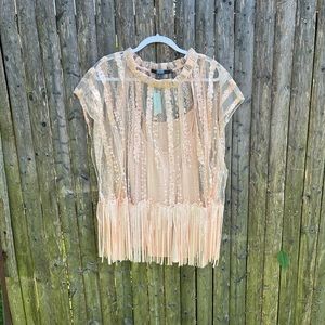 Anthropologie Eva Franco Sheer Peach Embellished Blouse, Size 2X.